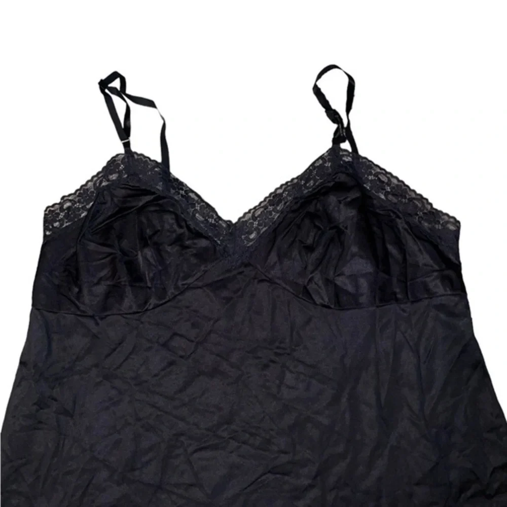 womens Vintage 90s Vanity Fair Black Slip lace midi Dress‎ 42 TT